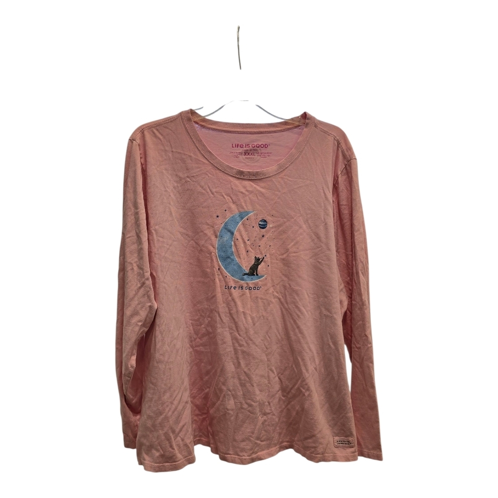 Life Is Good Rose Long Sleeve Tee with Moon and Cat
